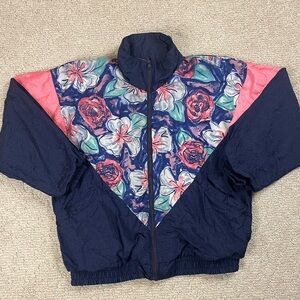 Vtg 80s Floral Art Flower Bomber Jacket